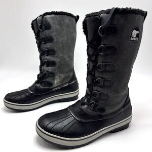 Sorel Tivoli Tall Boots Womens Size 8!Black Grey Lace Up Lined
